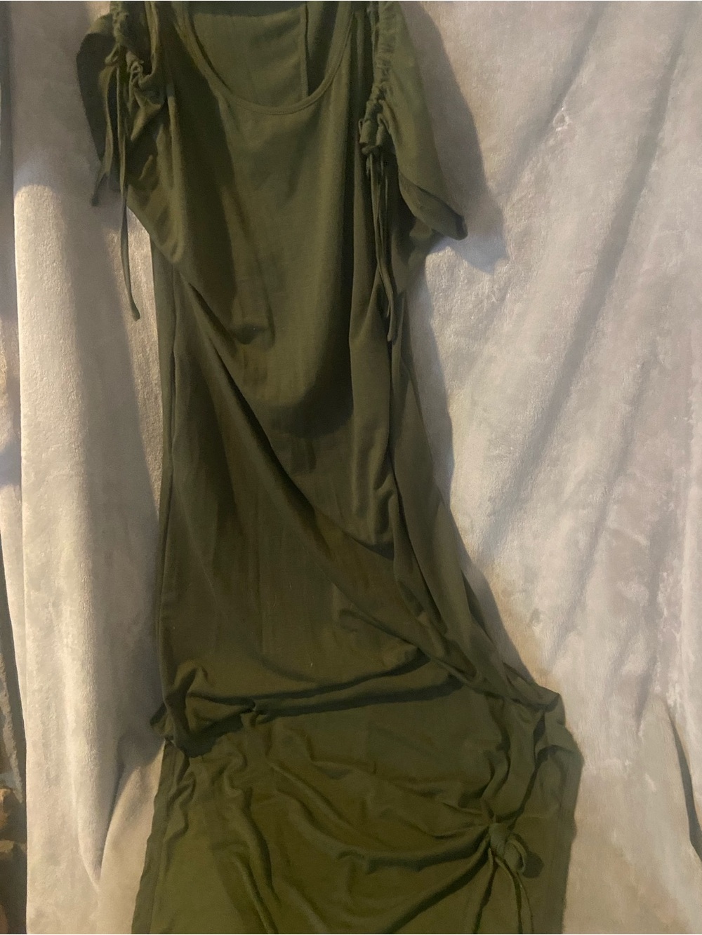 Olive Green Women's Ruched Sleeve Maxi Dress